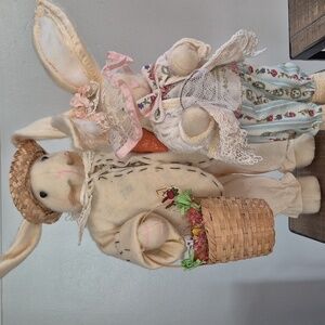 Charming Bunny Couple with Basket and Carrot